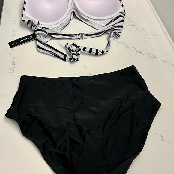 Tempt Me 2 Piece Vintage Swimsuit Retro Halter Ruched High Waist Bikini & Bottom - Picture 4 of 7